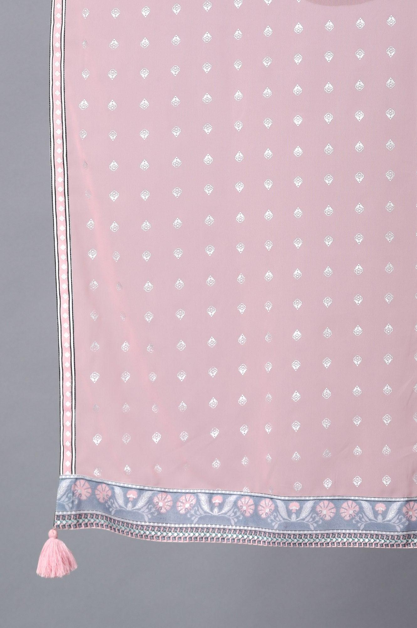 Pink Round Neck Embroidered Set - wforwoman