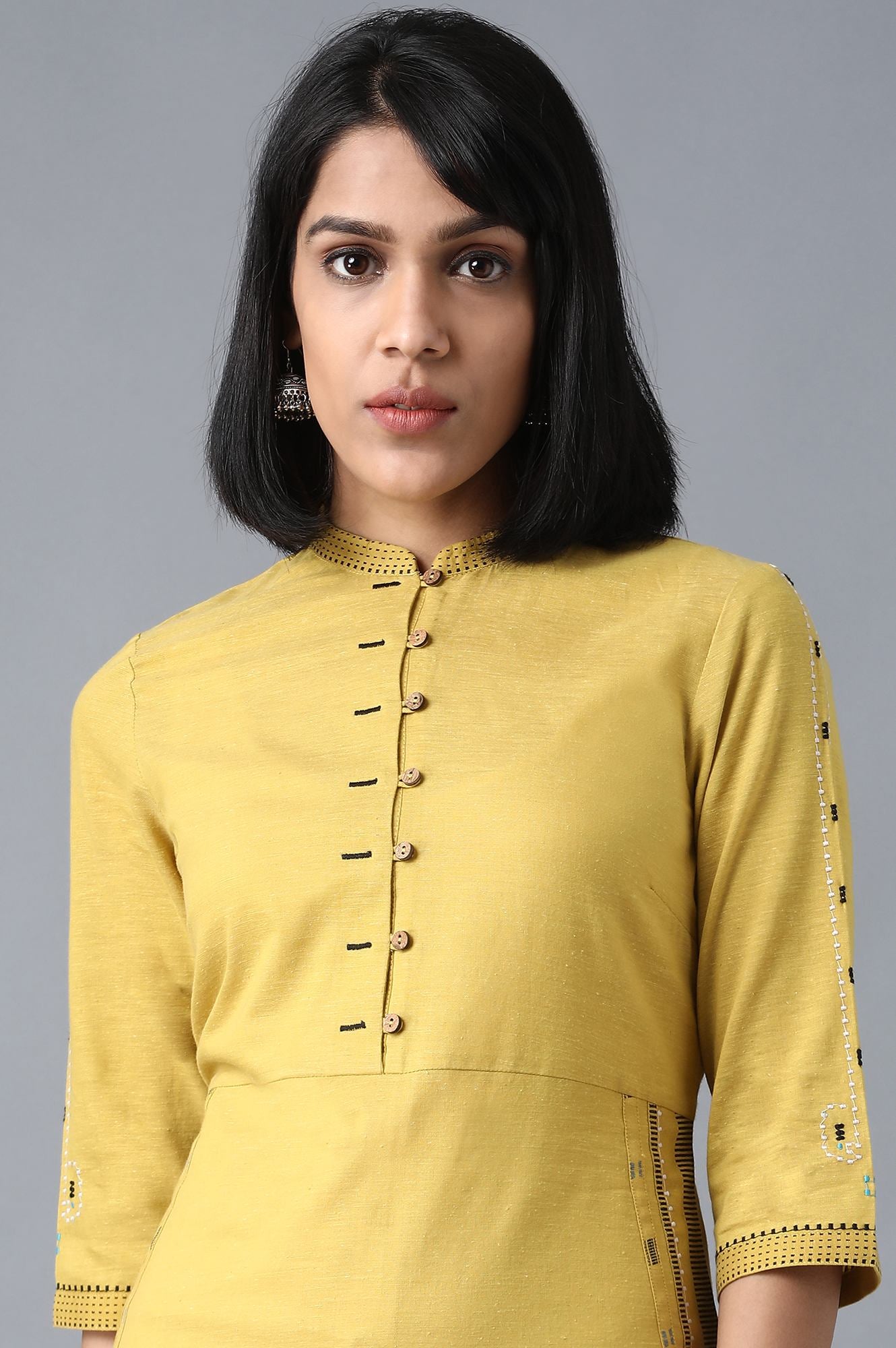 Yellow Mandarin Neck kurta