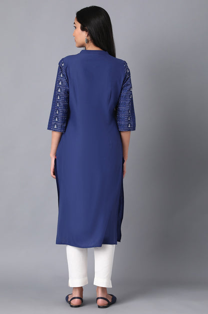 Blue Mandarin Neck Printed kurta