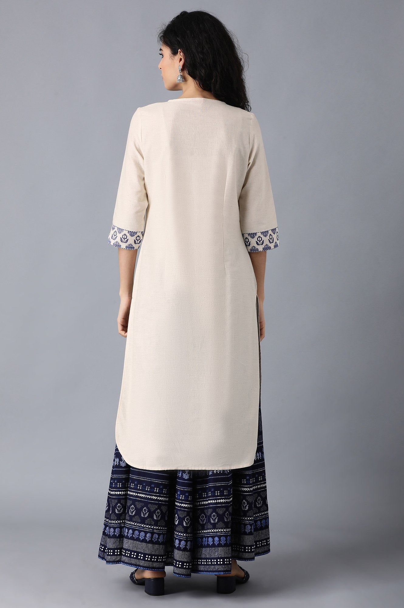 Ecru Round Neck Printed kurta