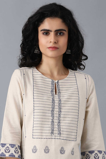 Ecru Round Neck Printed kurta
