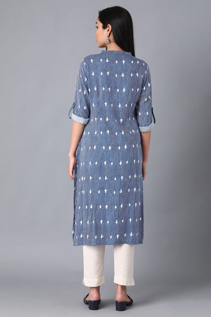 Blue Mandarin Neck Printed kurta
