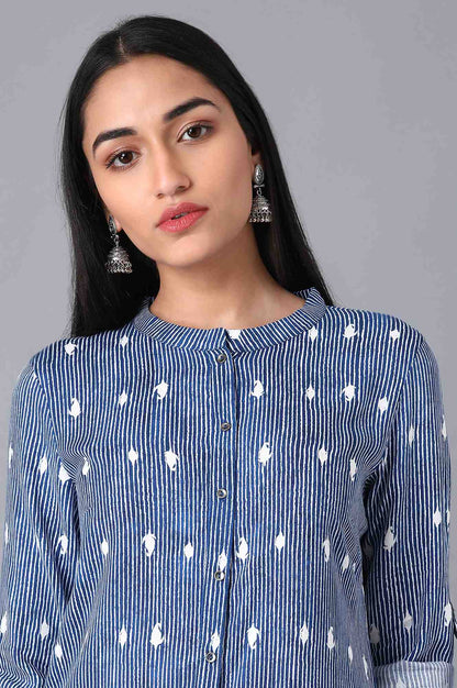 Blue Mandarin Neck Printed kurta