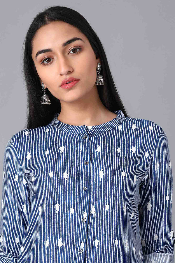 Blue Mandarin Neck Printed kurta