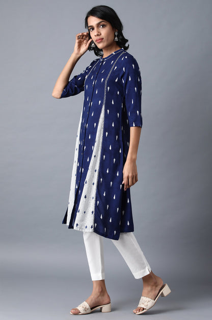 Blue Mandarin Neck Printed kurta
