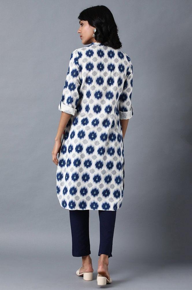 Ecru Mandarin Neck Printed kurta - wforwoman