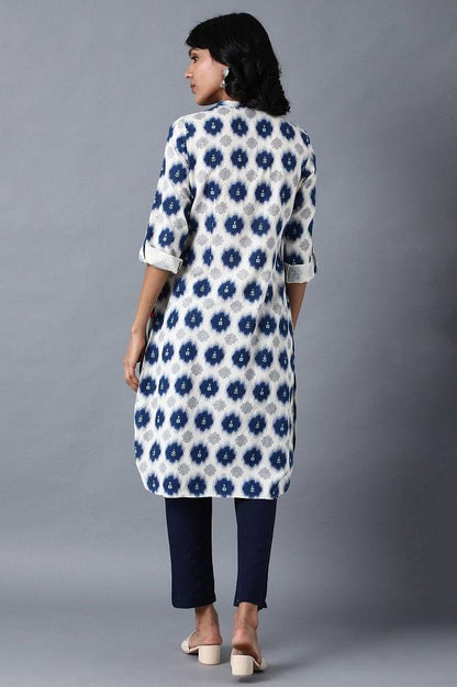 Ecru Mandarin Neck Printed kurta - wforwoman