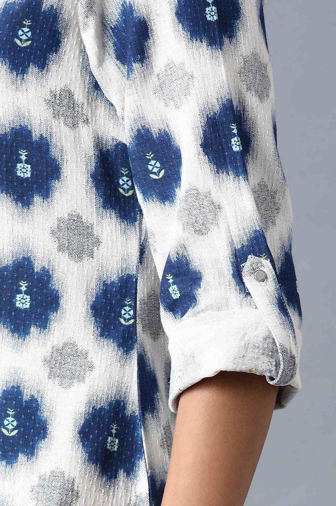 Ecru Mandarin Neck Printed kurta - wforwoman