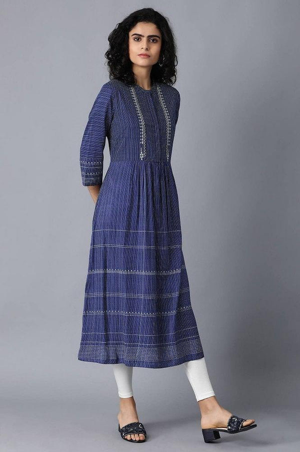 Blue Mandarin Neck Printed kurta