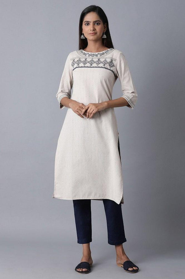 Beige Embroidered kurta