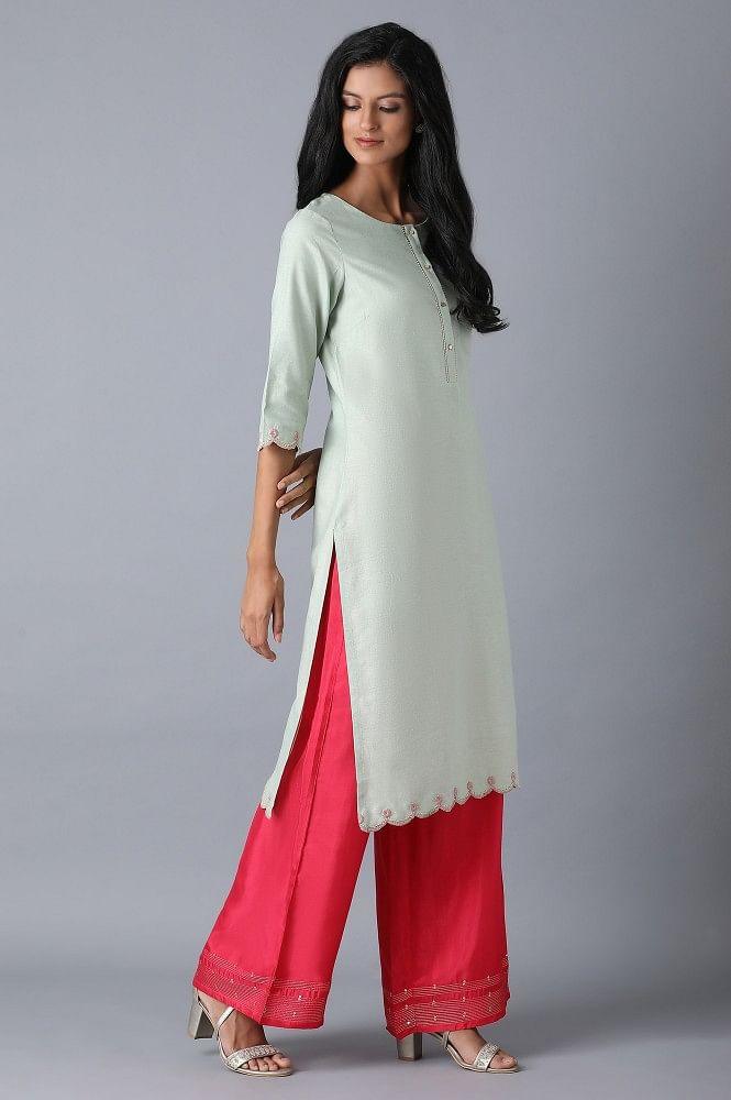 Mint Green Foiled kurta - wforwoman