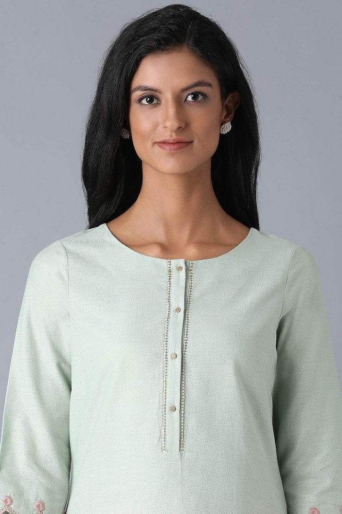 Mint Green Foiled kurta - wforwoman