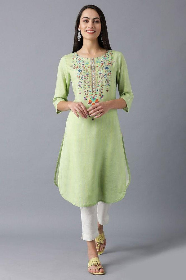 Green Round Neck Embellished kurta