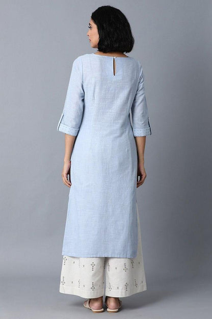 Dusky Blue Printed Yoke Straight kurta - wforwoman