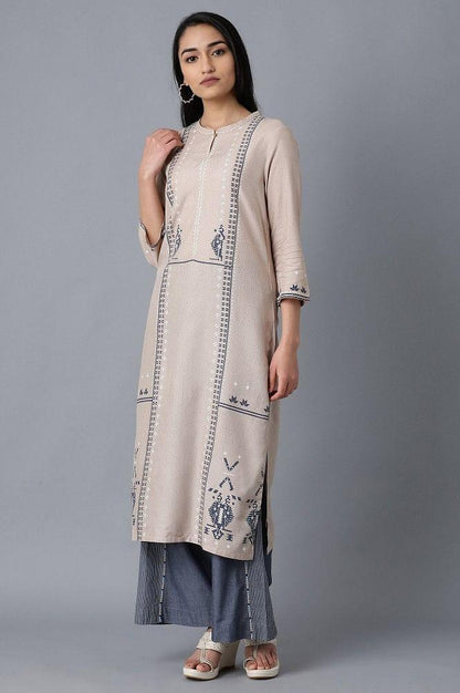 Beige Mandarin Neck kurta - wforwoman