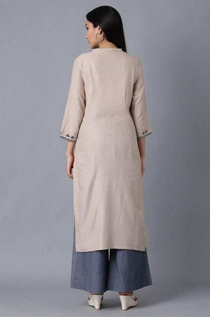 Beige Mandarin Neck kurta - wforwoman