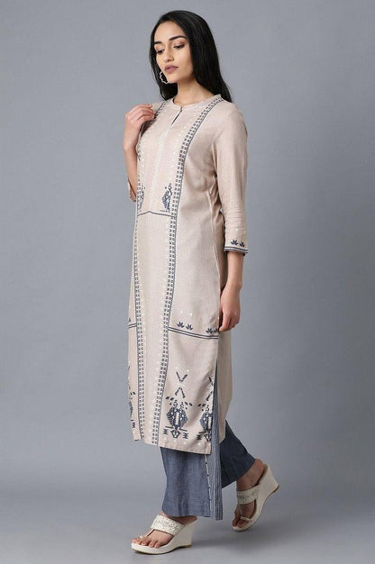 Beige Mandarin Neck kurta - wforwoman