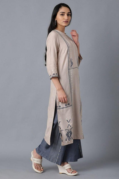 Beige Mandarin Neck kurta - wforwoman