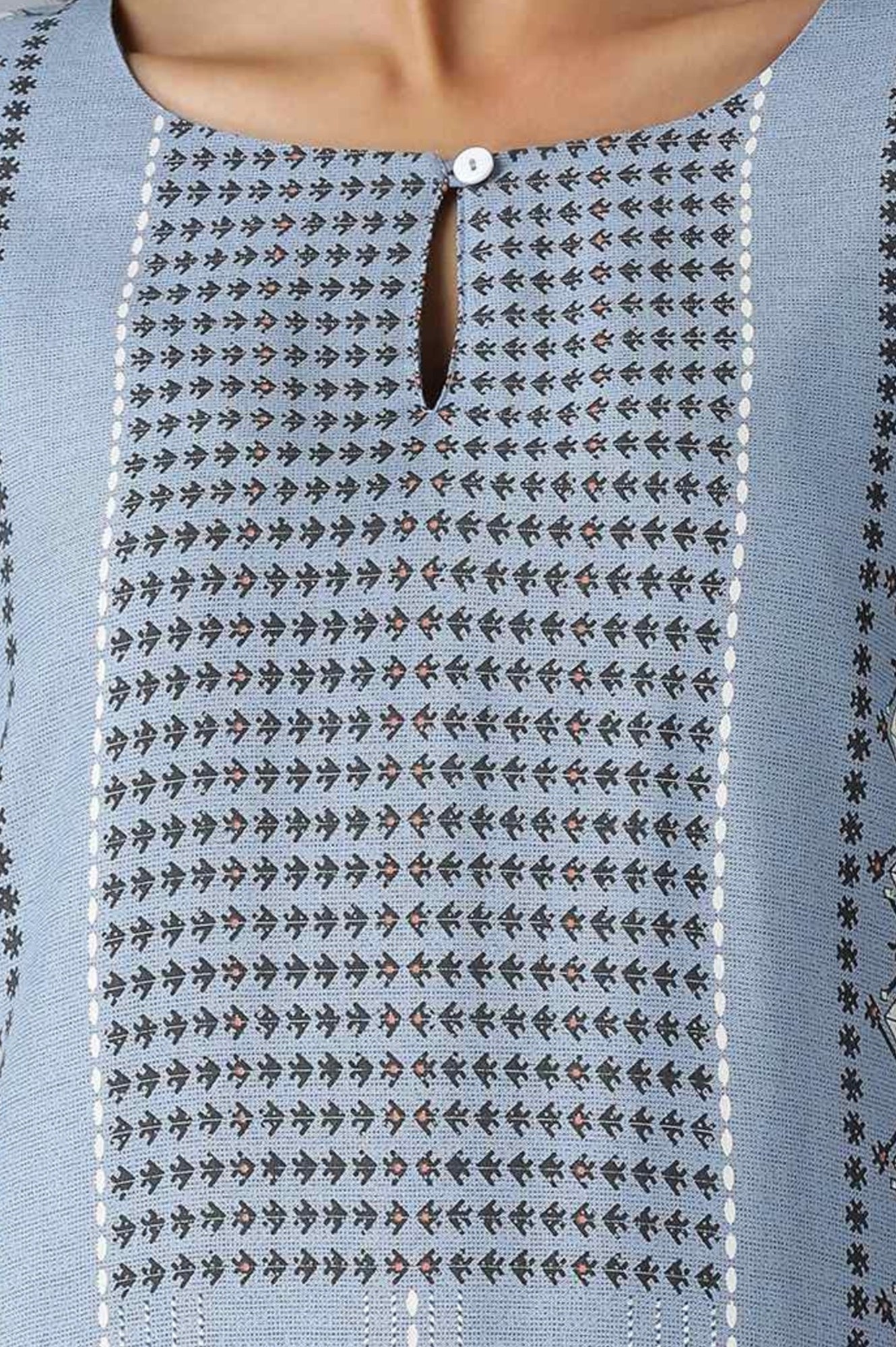 Denim Blue Round Neck Straight Kurta