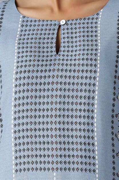 Denim Blue Round Neck Straight Kurta