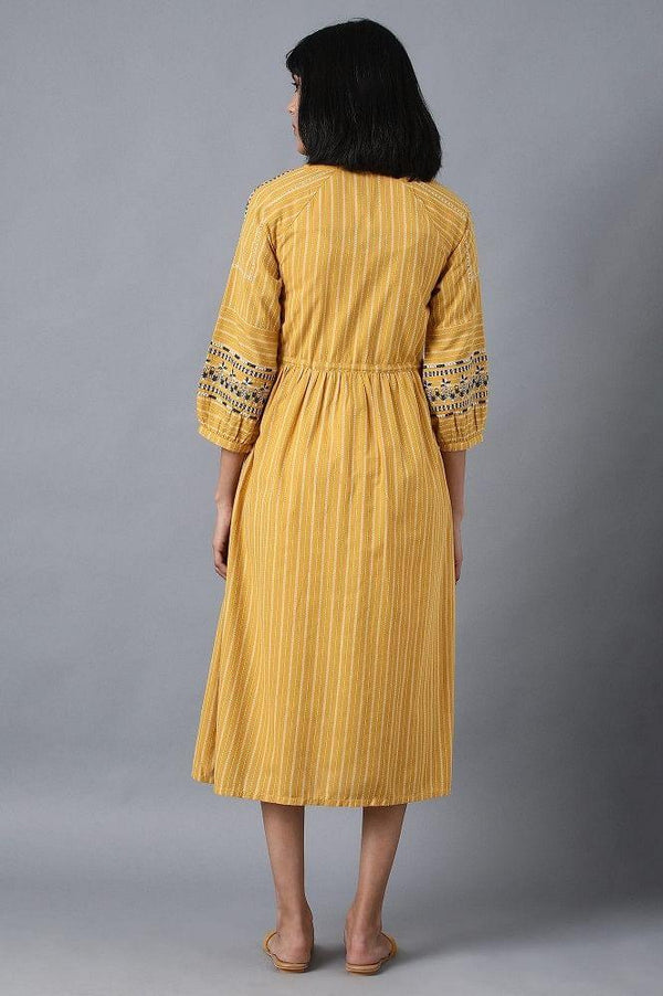 Yellow Round Neck Embroidered Dress