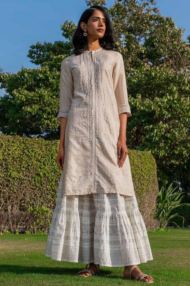 Beige Glitter Printed kurta - wforwoman