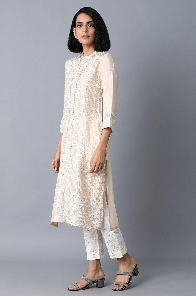 Beige Glitter Printed kurta - wforwoman