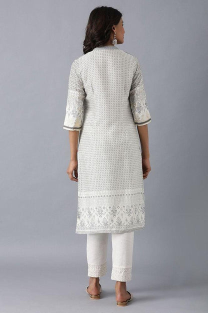 Grey Mandarin Neck Printed kurta - wforwoman