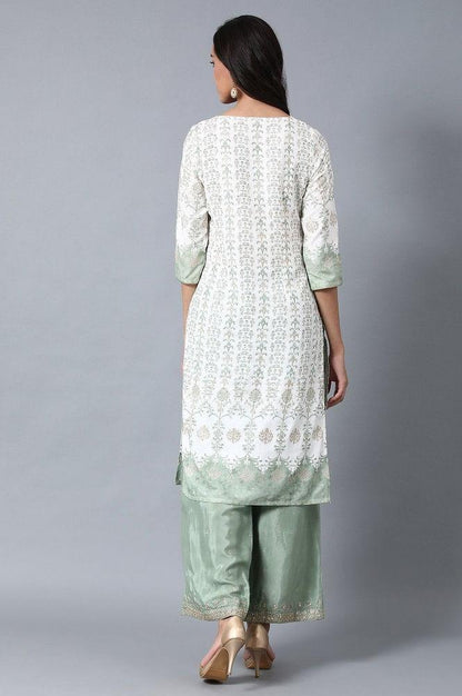Green Round Neck Glitter Print Livaeco kurta - wforwoman