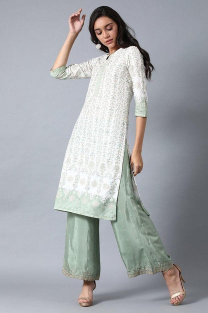 Green Round Neck Glitter Print Livaeco kurta - wforwoman