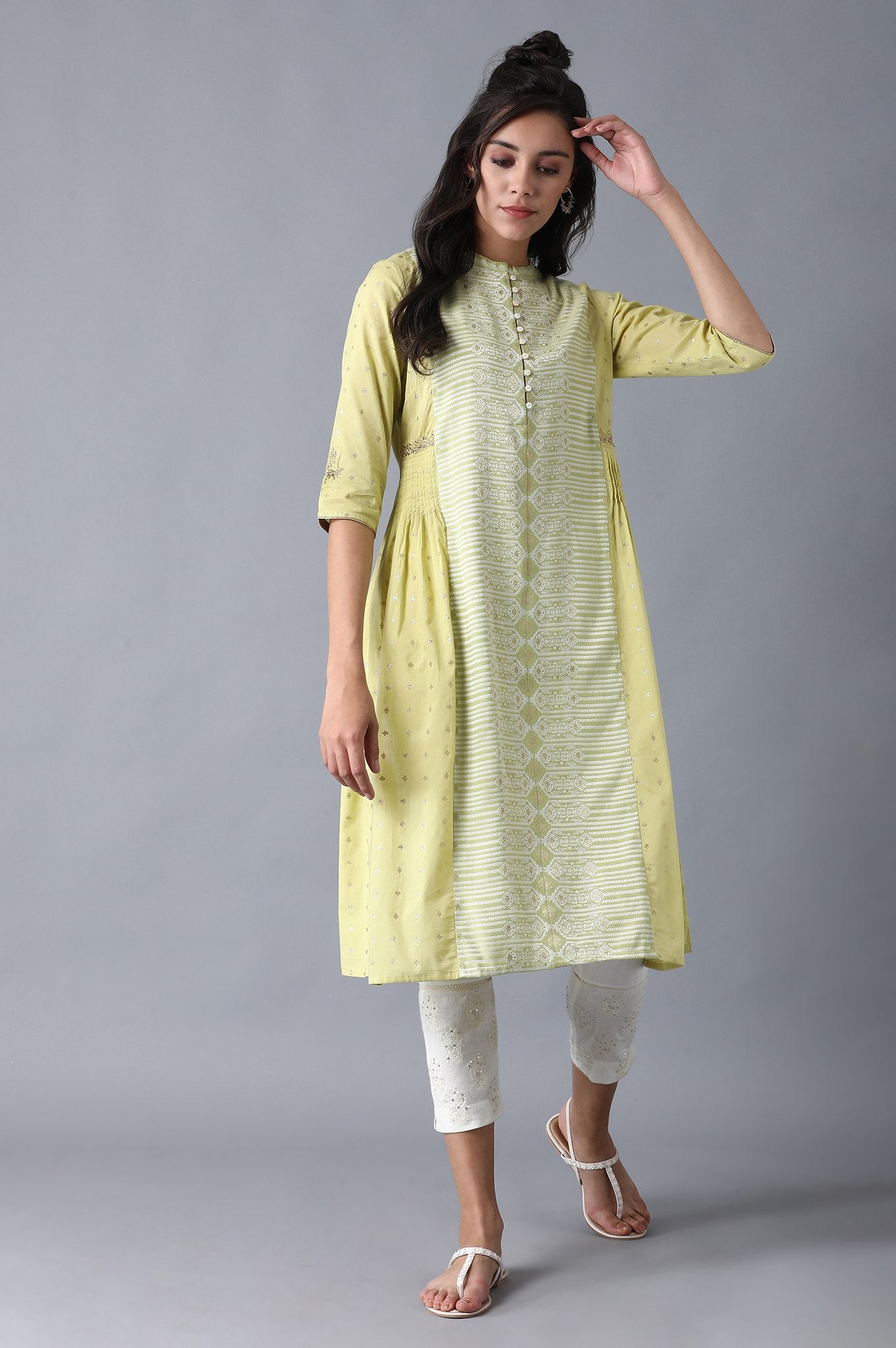 Green Mandarin Neck Dobby kurta