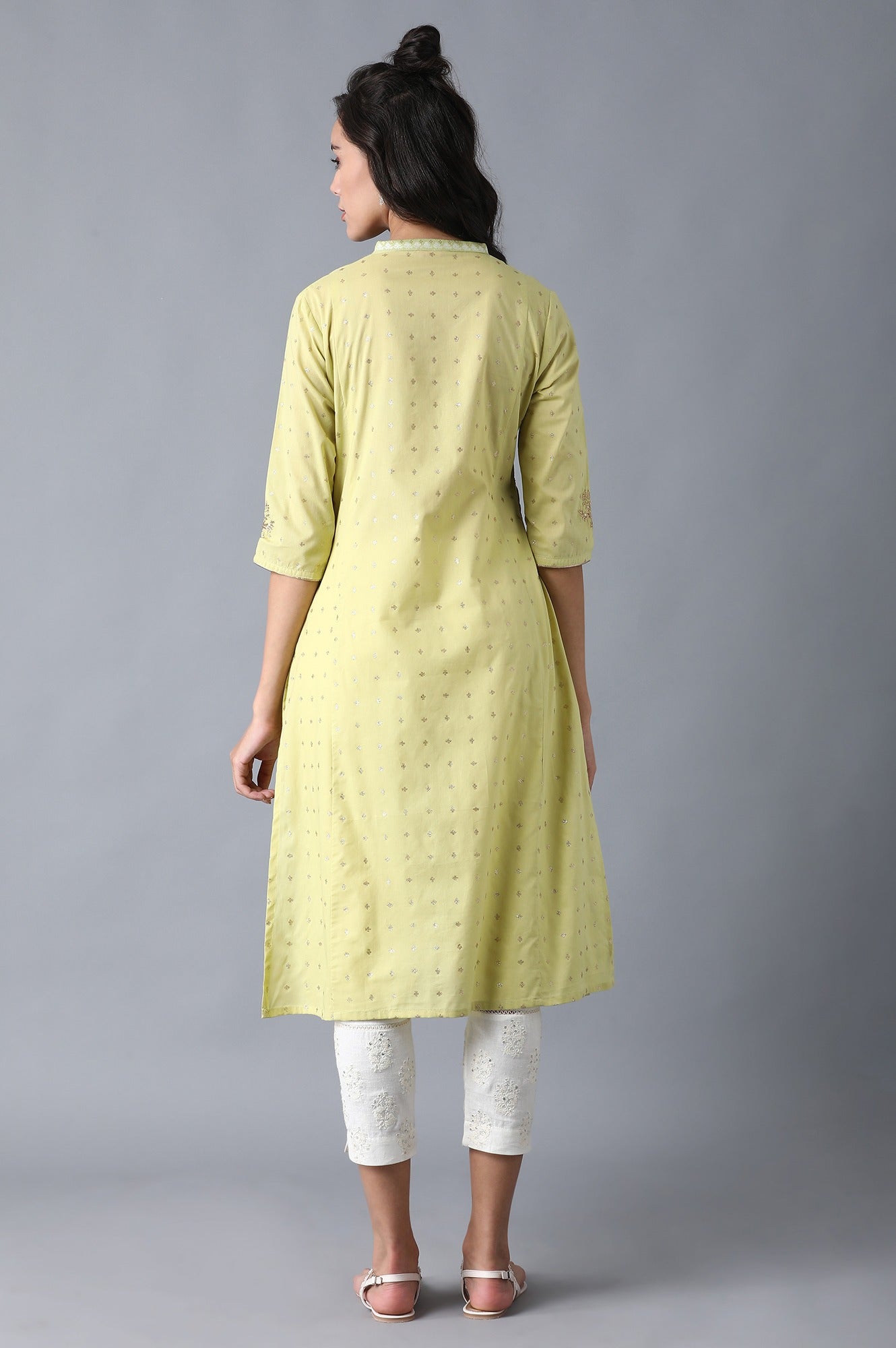Green Mandarin Neck Dobby kurta