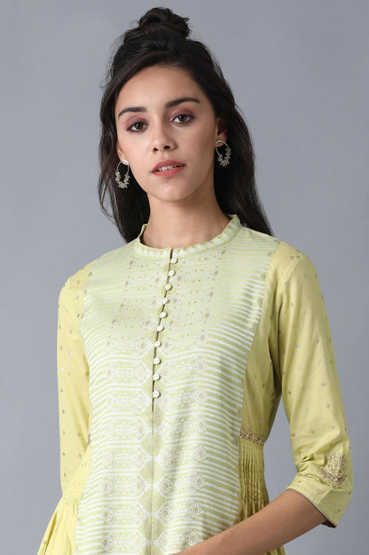 Green Mandarin Neck Dobby kurta