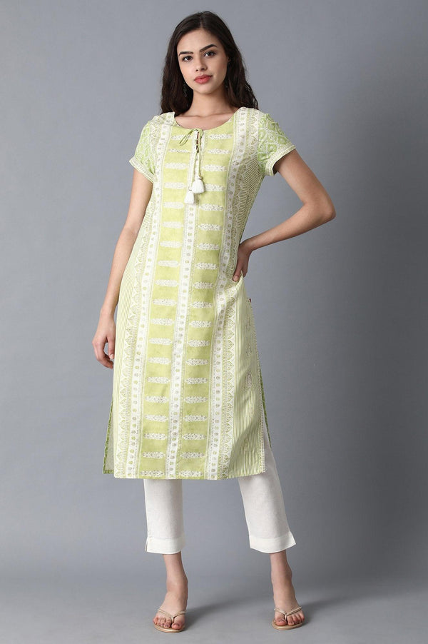 Ecru And Light Green Floral Printed kurta