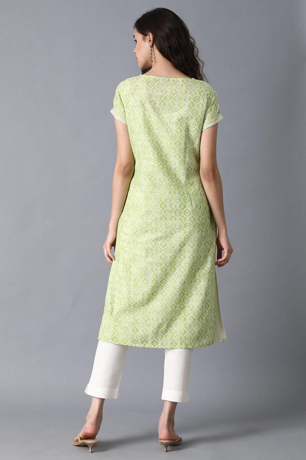 Ecru And Light Green Floral Printed kurta