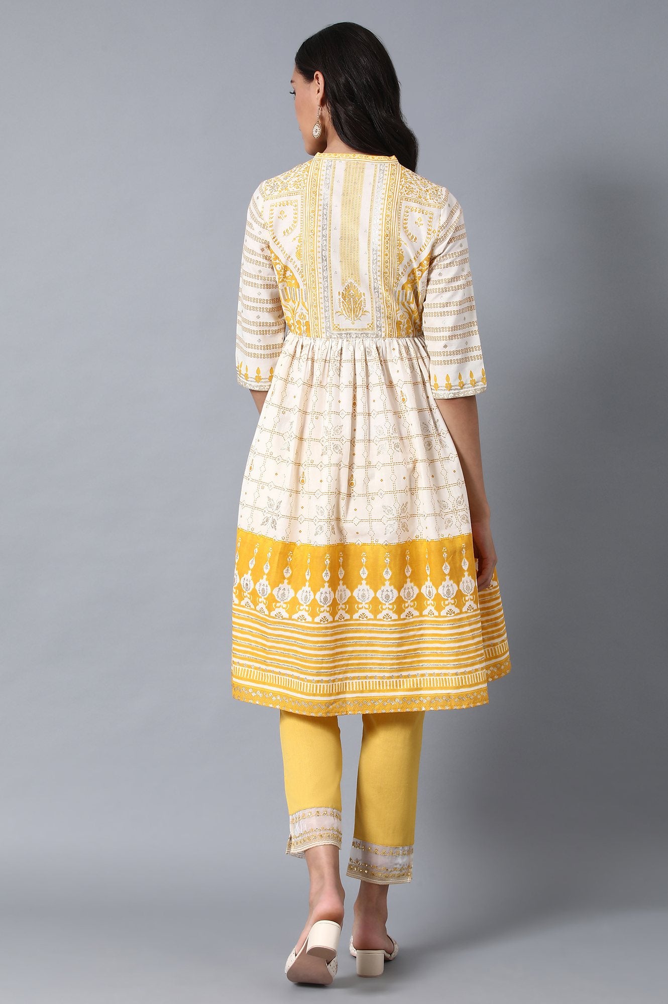 Yellow Mandarin Neck Printed kurta