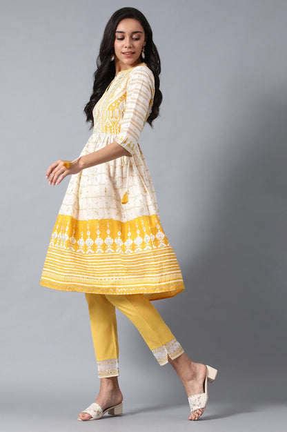 Yellow Mandarin Neck Printed kurta