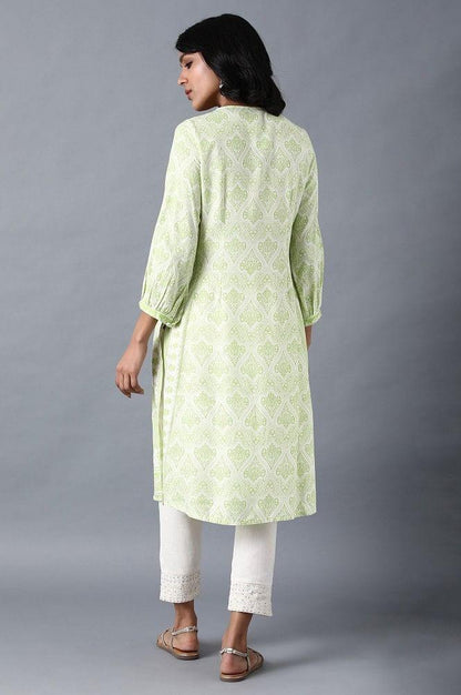 Green Round Neck Printed Livaeco kurta - wforwoman
