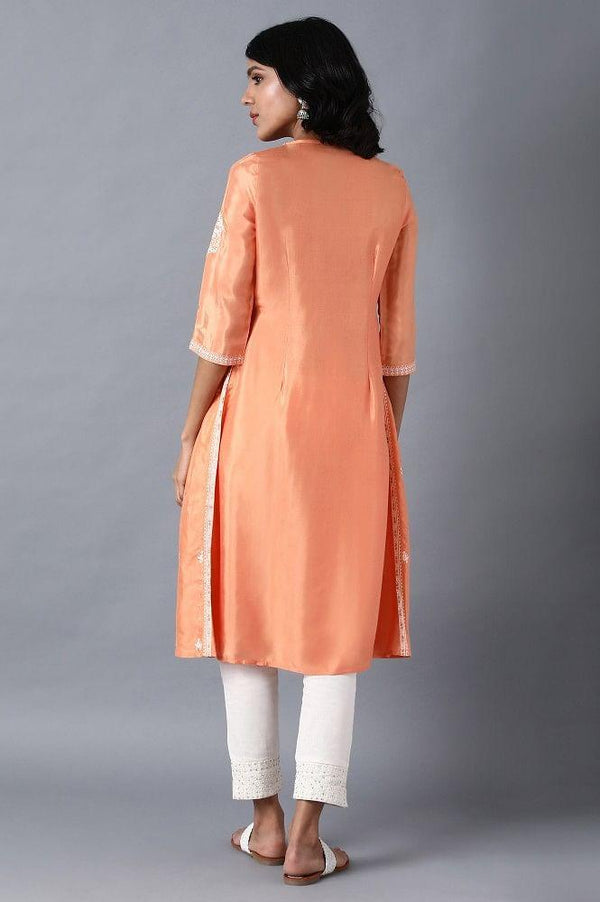 Orange Round Neck Printed kurta