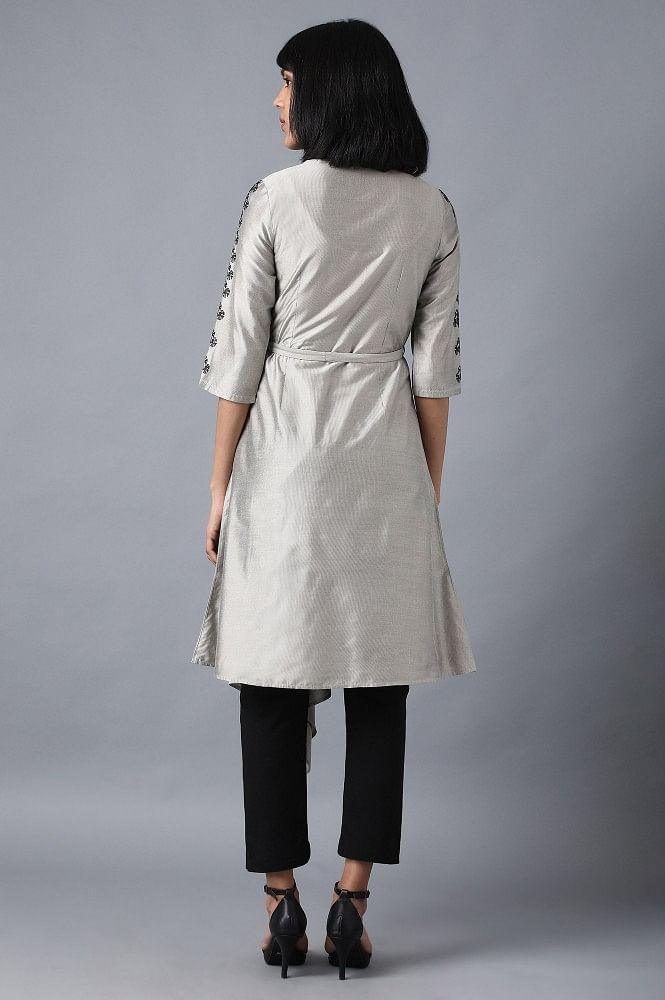 Ecru Round Neck Tie-up kurta - wforwoman