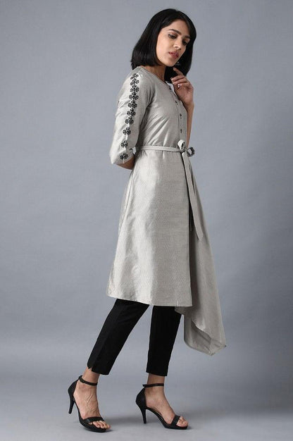 Ecru Round Neck Tie-up kurta - wforwoman