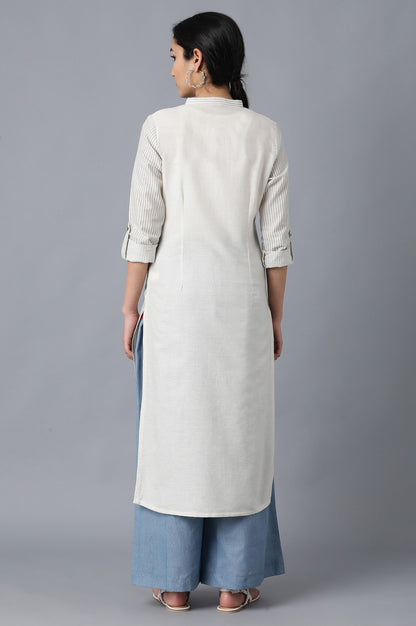 Ecru Mandarin Neck Printed kurta