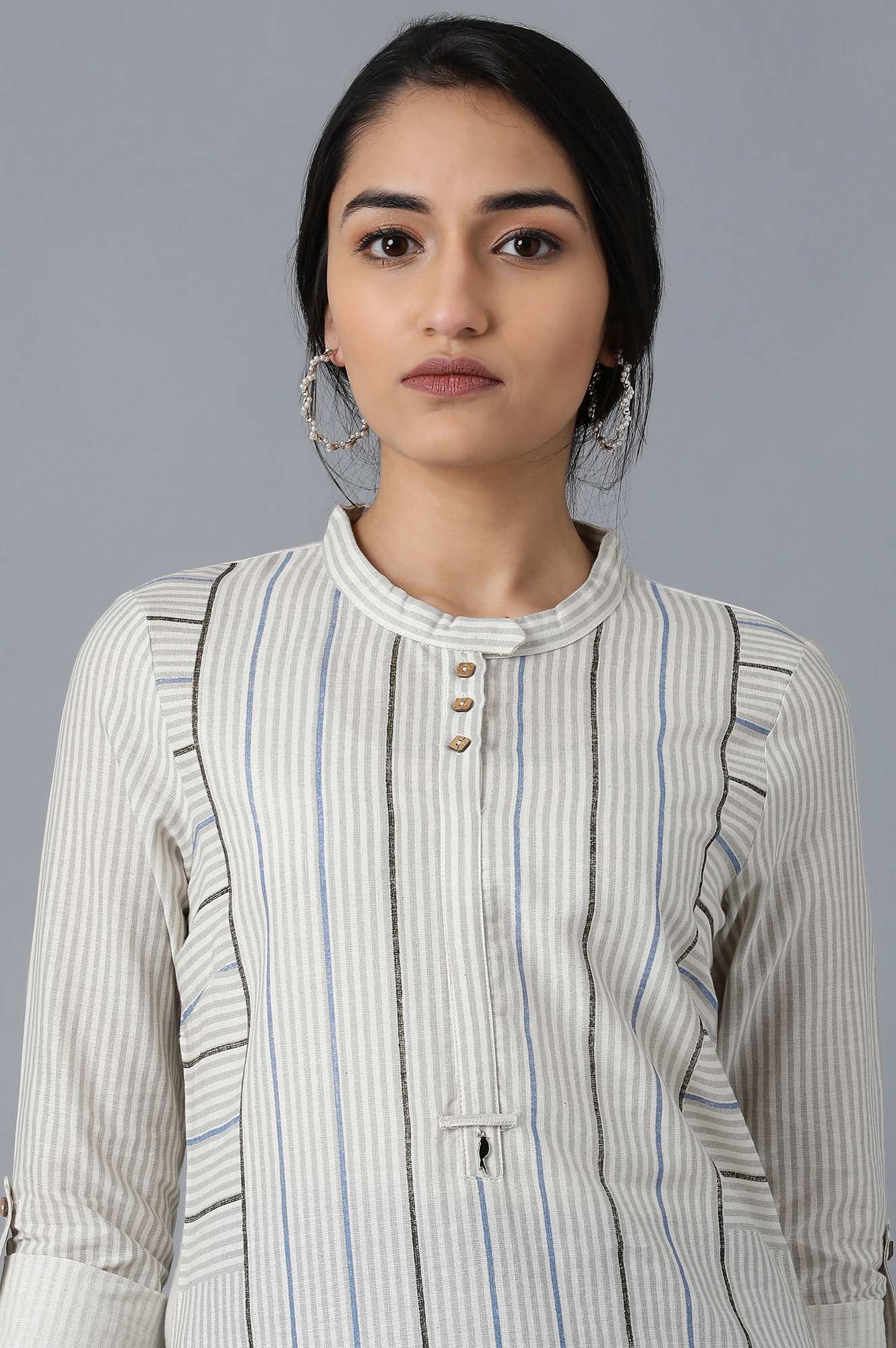 Ecru Mandarin Neck Printed kurta