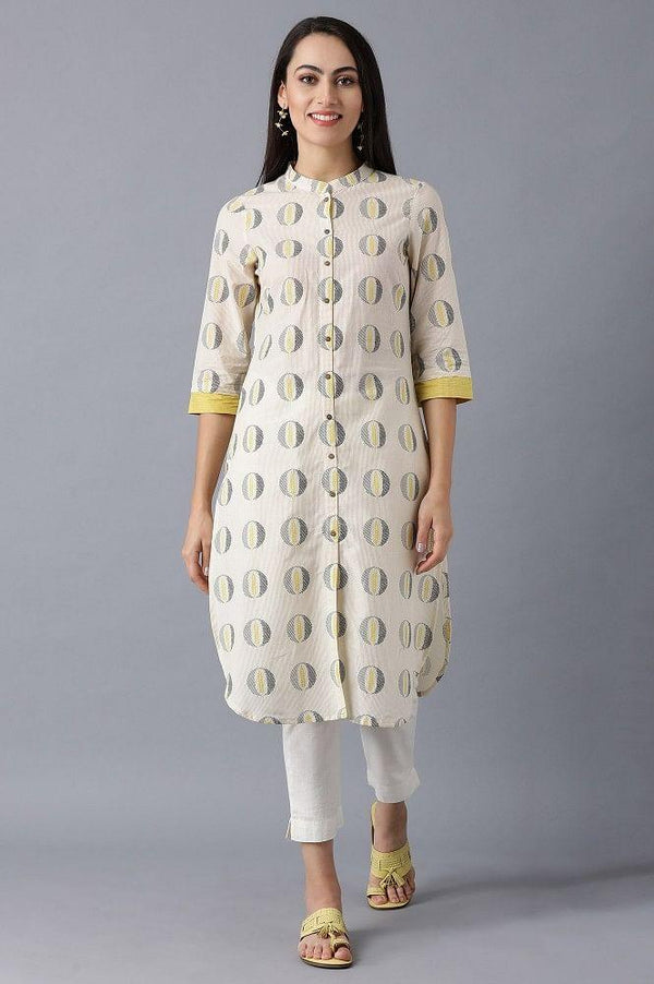Beige Mandarin Neck Printed kurta