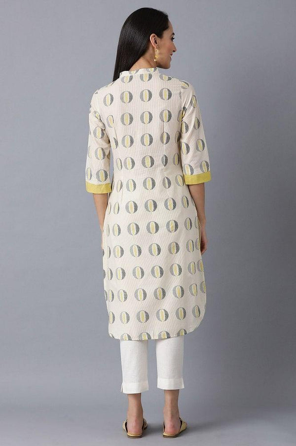 Beige Mandarin Neck Printed kurta