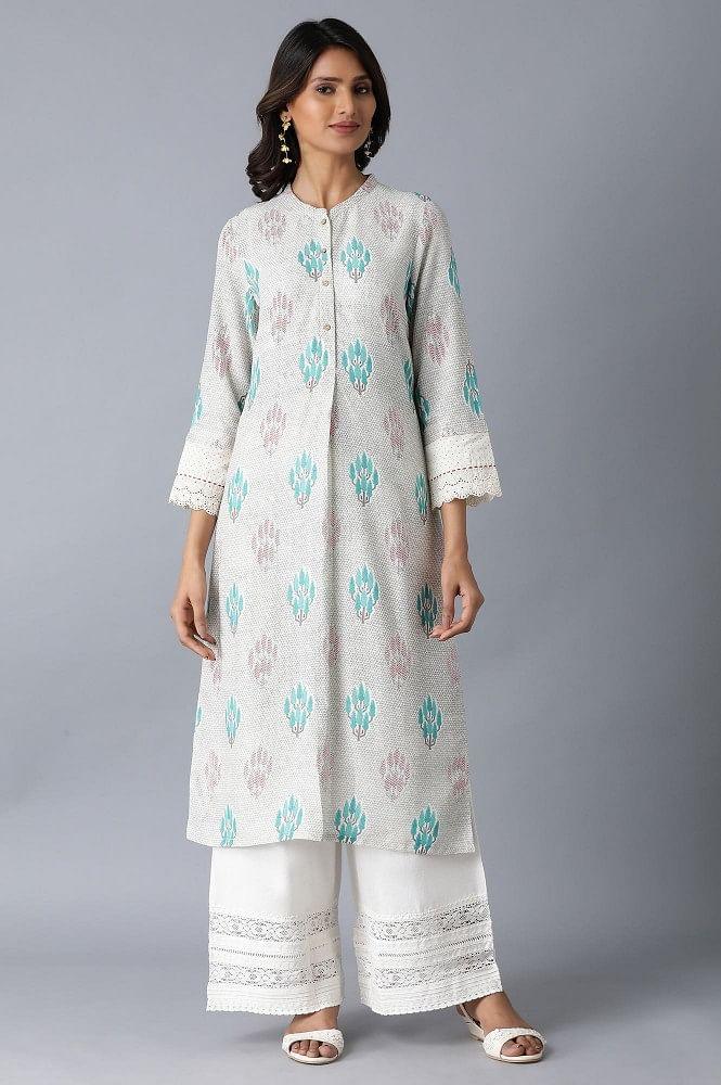 Off-white Printed Straight kurta - wforwoman