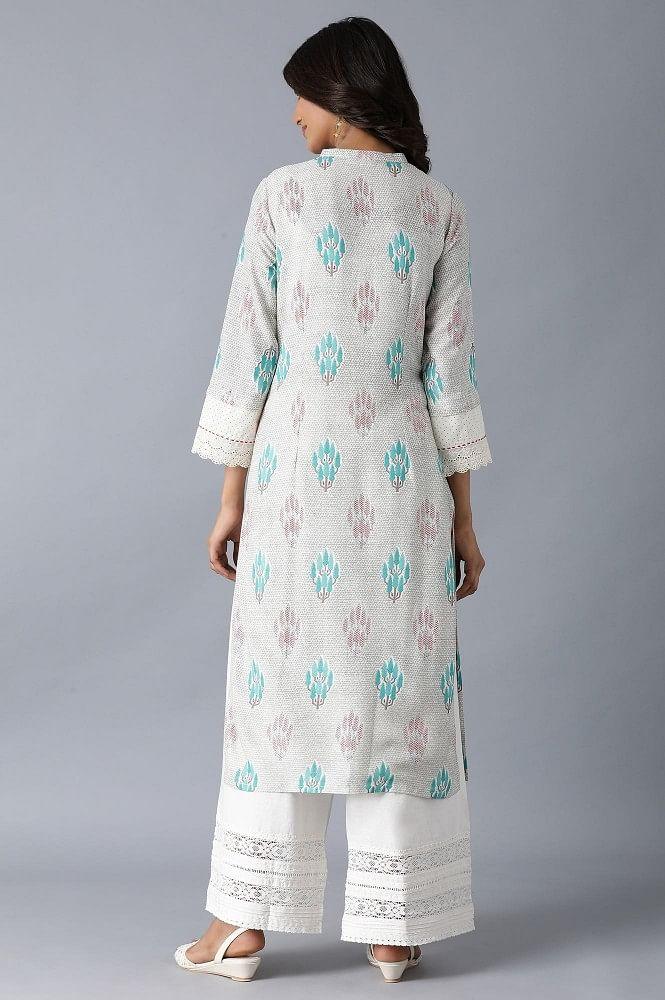 Off-white Printed Straight kurta - wforwoman