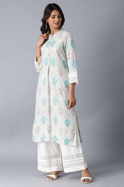 Off-white Printed Straight kurta - wforwoman