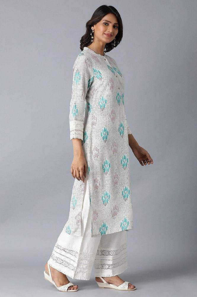 Off-white Printed Straight kurta - wforwoman