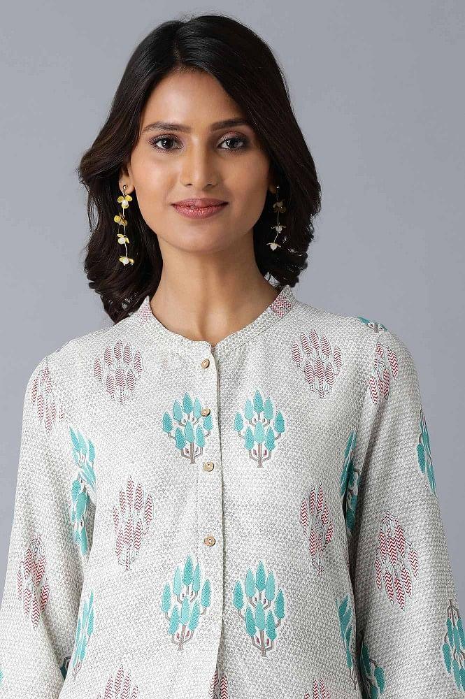 Off-white Printed Straight kurta - wforwoman